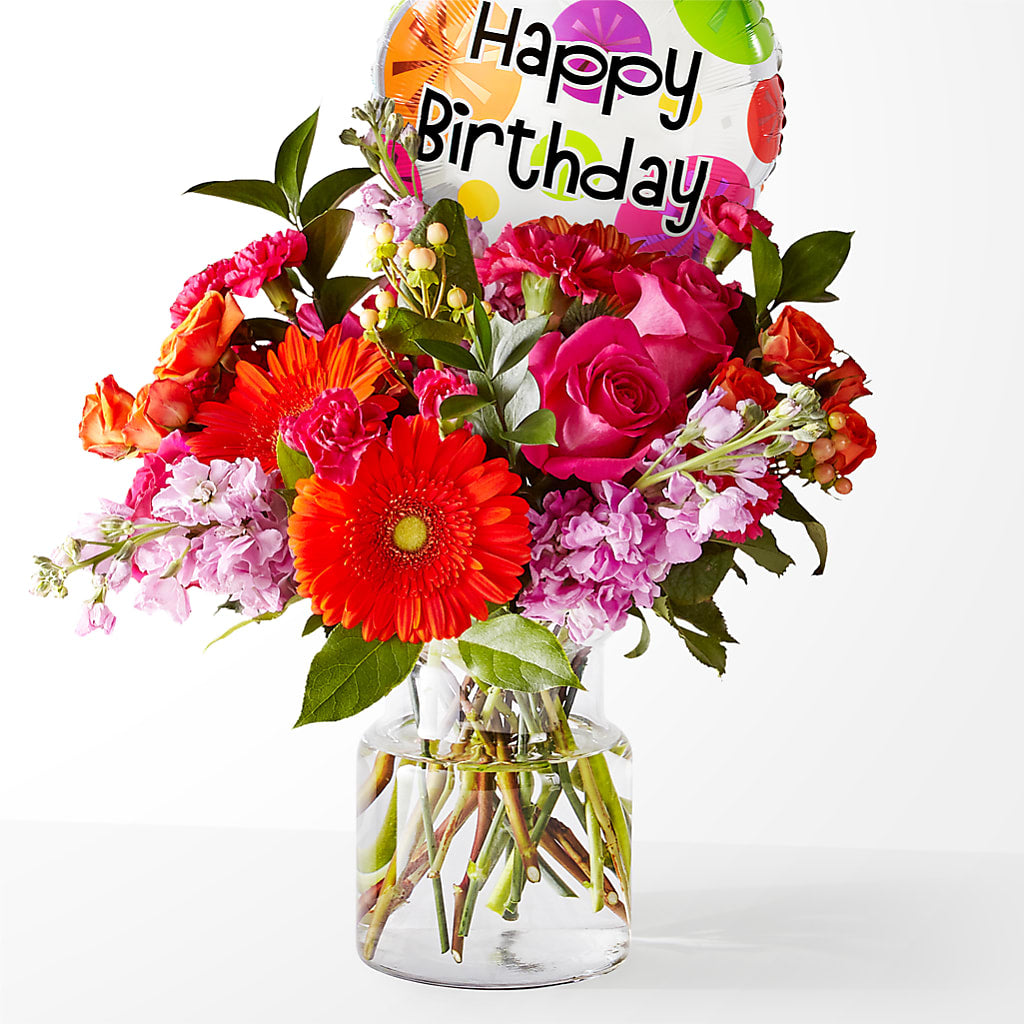 Fiesta Bouquet with Birthday Balloon – Floral Design By Nikki, Irvine KY
