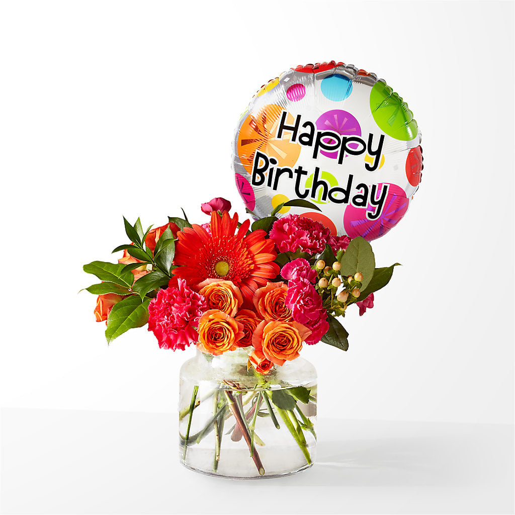 Fiesta Bouquet with Birthday Balloon – Floral Design By Nikki, Irvine KY