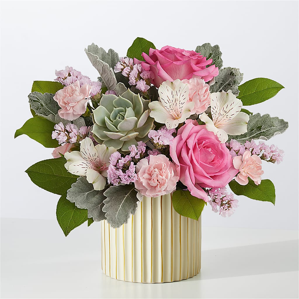 Dusty Rose Bouquet with Ivory Vase – Floral Design By Nikki, Irvine KY
