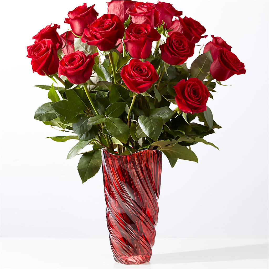 Classic Love Red Rose Bouquet with Luxe Swirl Vase – Floral Design By Nikki, Irvine KY