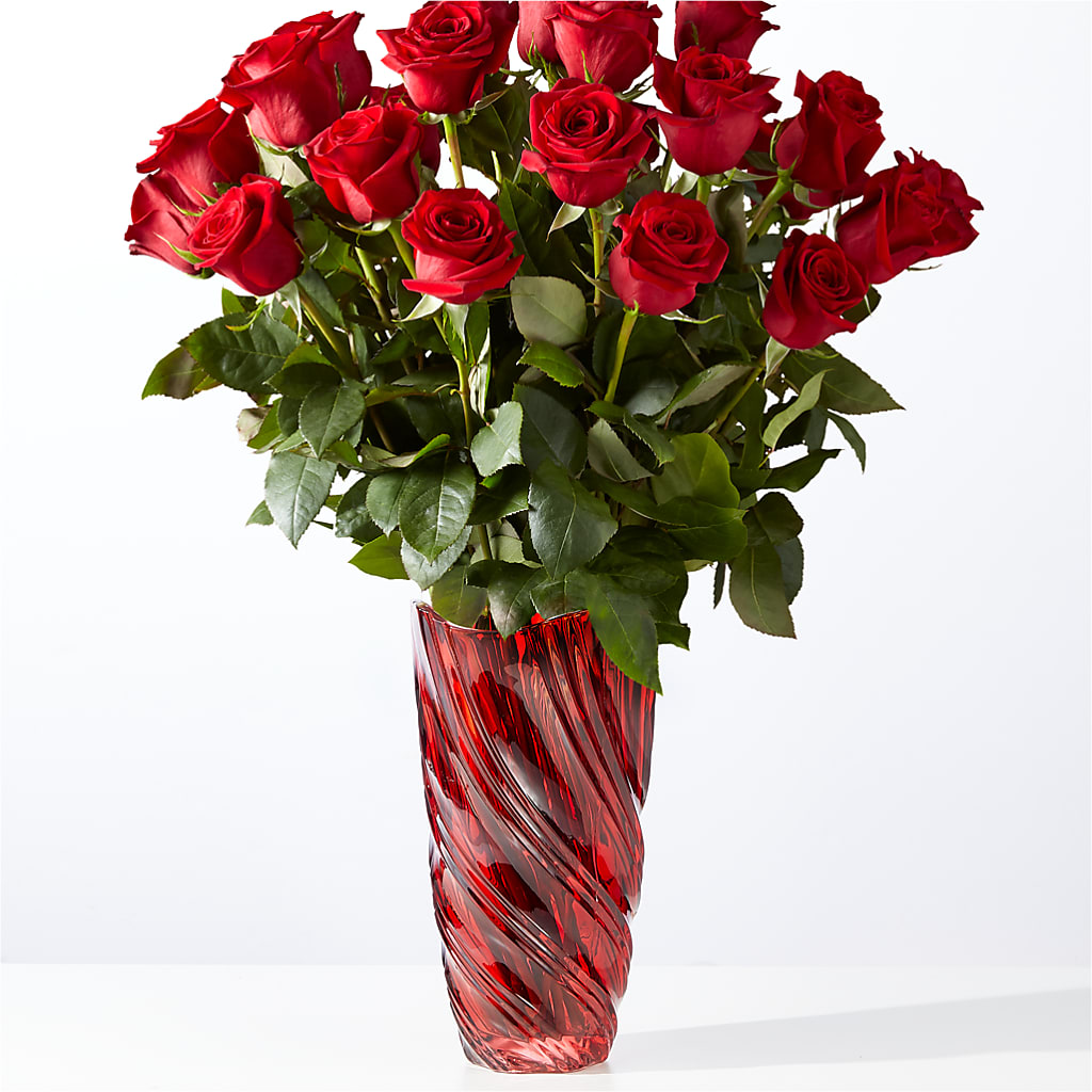 Classic Love Red Rose Bouquet with Luxe Swirl Vase – Floral Design By Nikki, Irvine KY