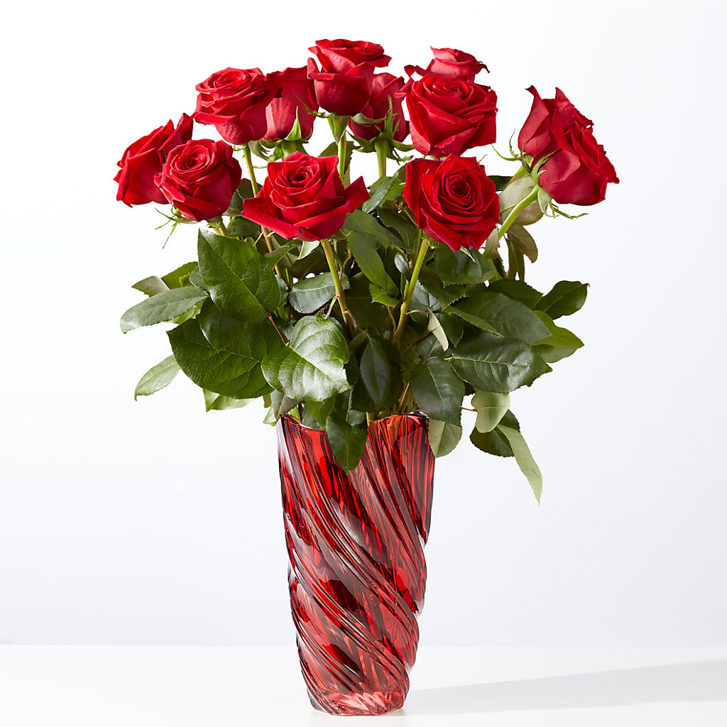 Classic Love Red Rose Bouquet with Luxe Swirl Vase – Floral Design By Nikki, Irvine KY