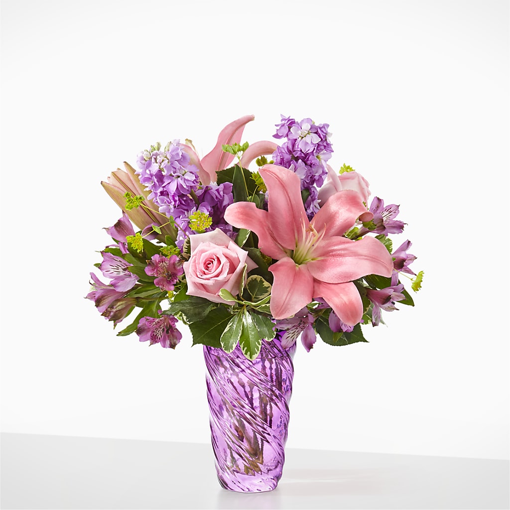 Precious Petals Bouquet with Luxe Swirl Vase – Floral Design By Nikki, Irvine KY