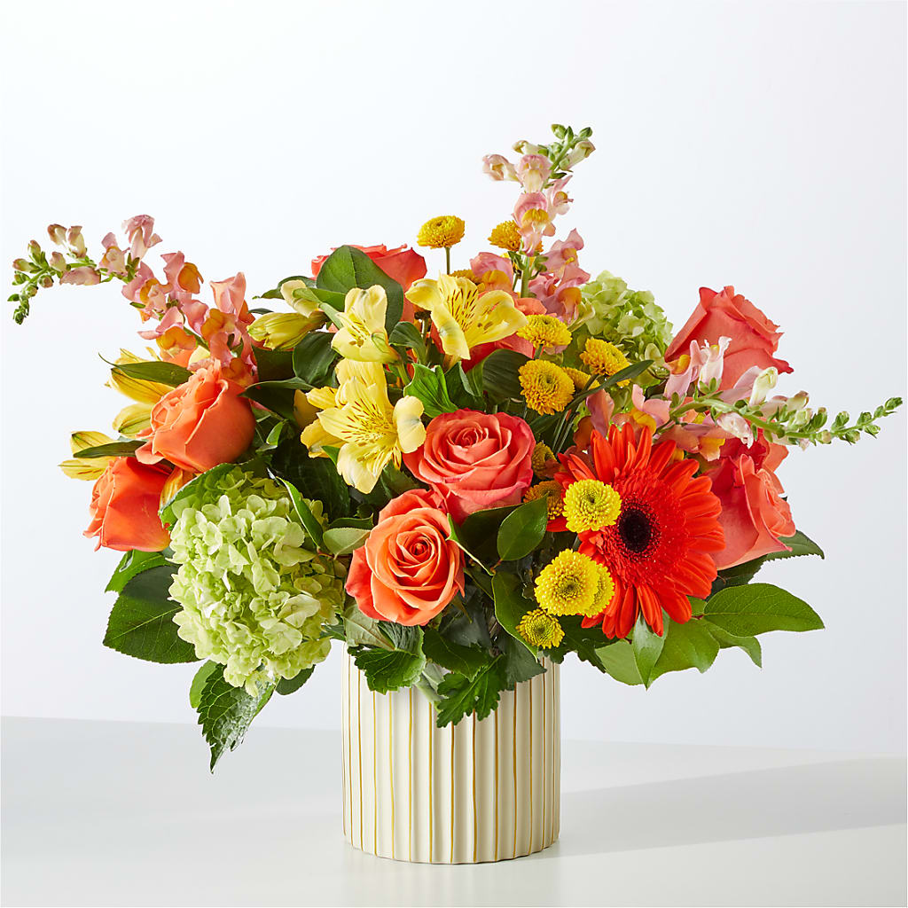Autumn Sunshine Bouquet with Ivory Vase – Floral Design By Nikki, Irvine KY