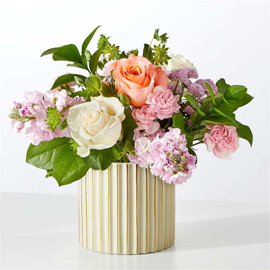French Market Bouquet with Ivory Vase – Floral Design By Nikki, Irvine KY