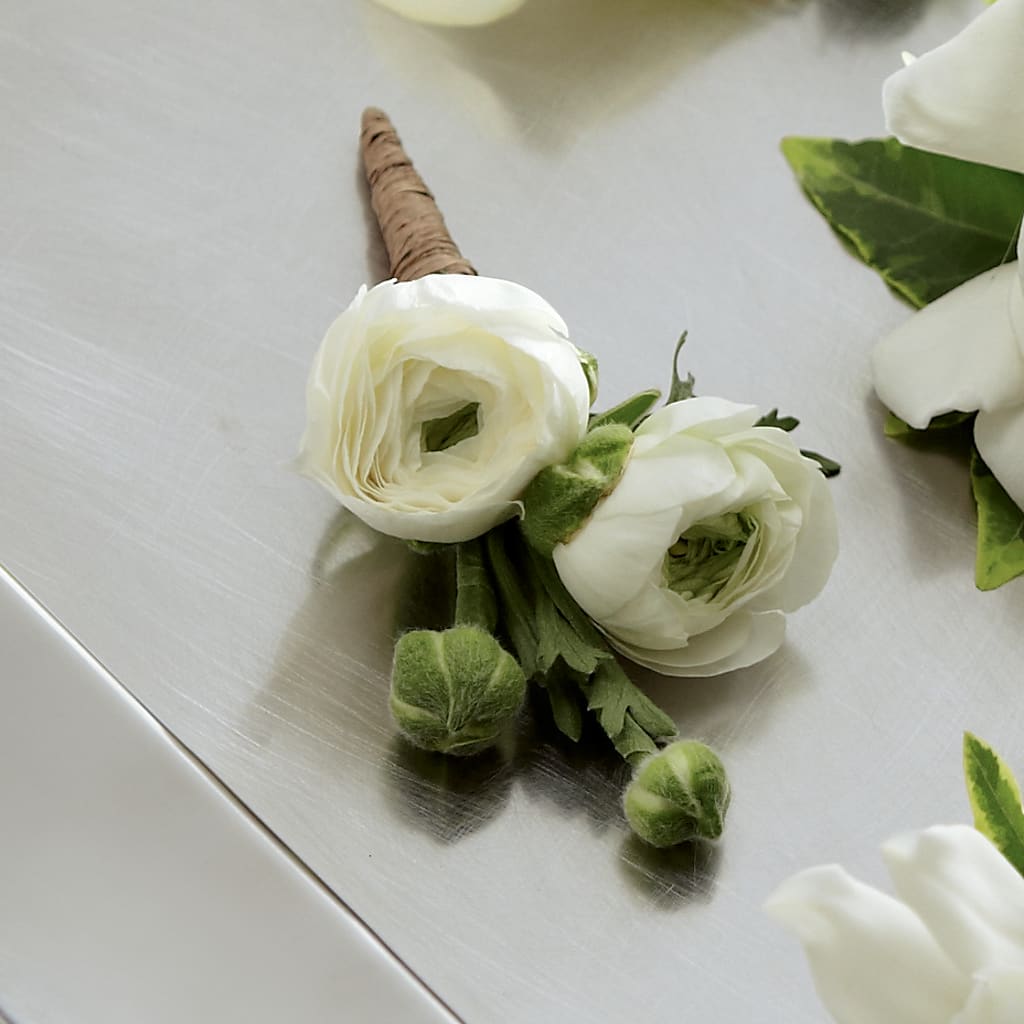White Ranunculus Boutonniere – Floral Design By Nikki, Irvine KY