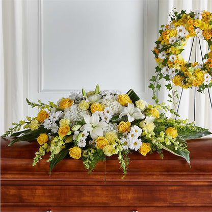 Golden Harmony Casket Spray –  Floral Design By Nikki, Irvine KY