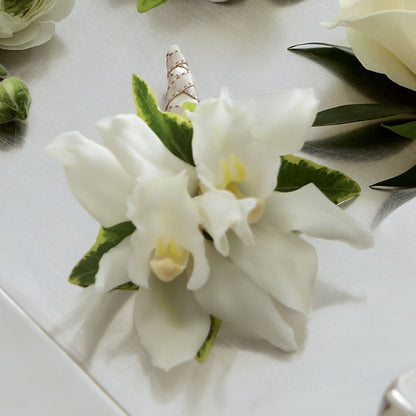 White Mini Cymbidium Boutonniere –  Floral Design By Nikki, Irvine KY